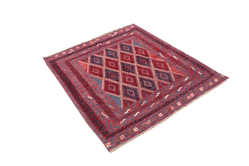 4' x 4' Red Handmade Mashwani Afghan Rug Square