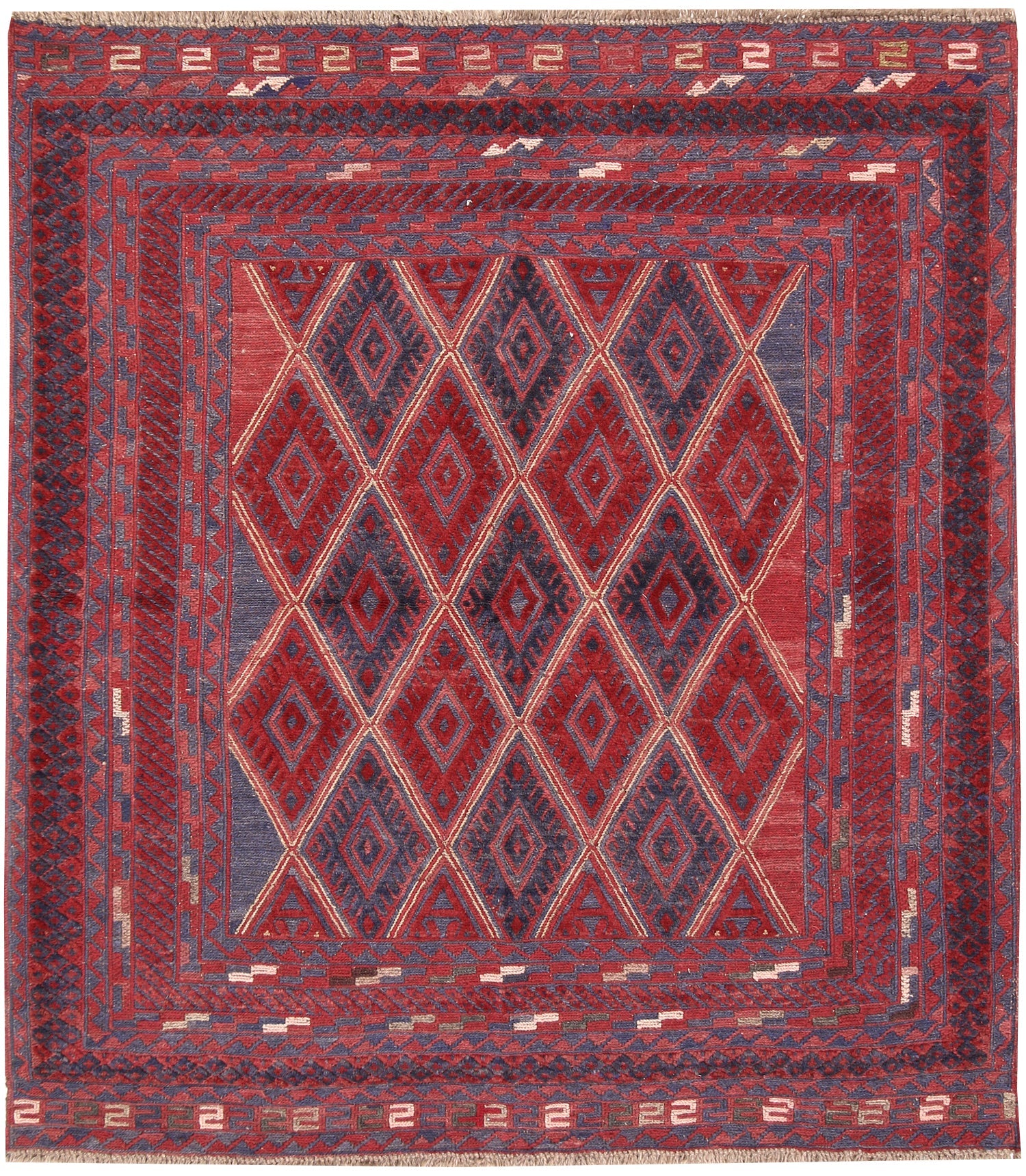 4' x 4' Red Handmade Mashwani Afghan Rug Square