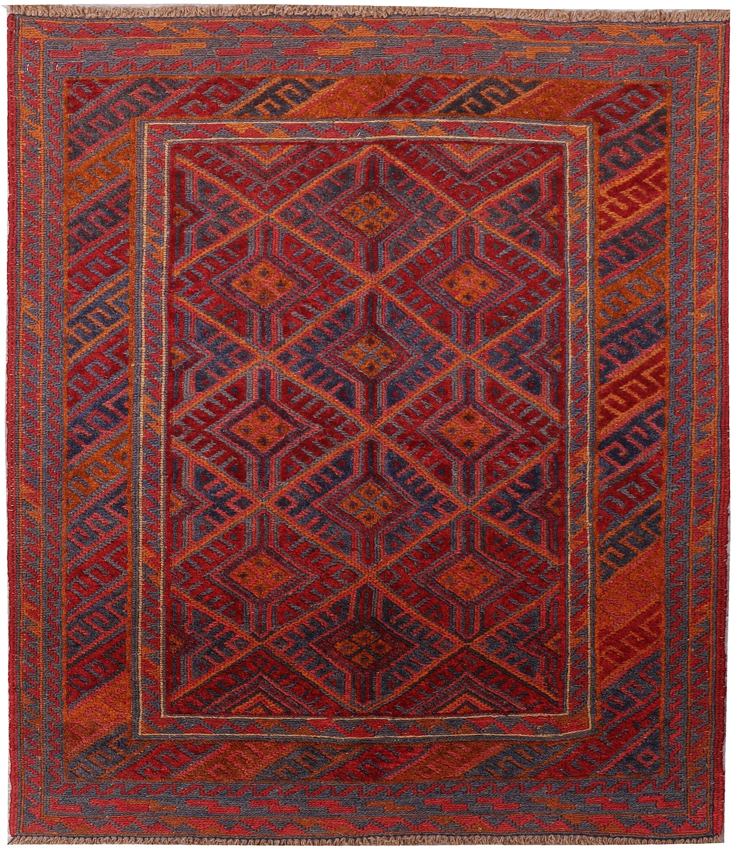 4' x 4' Red Handmade Mashwani Afghan Rug Square