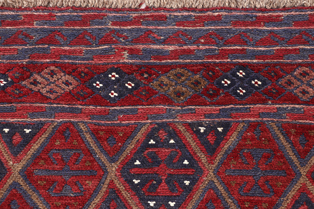 4' x 4' Red Handmade Mashwani Afghan Rug Square