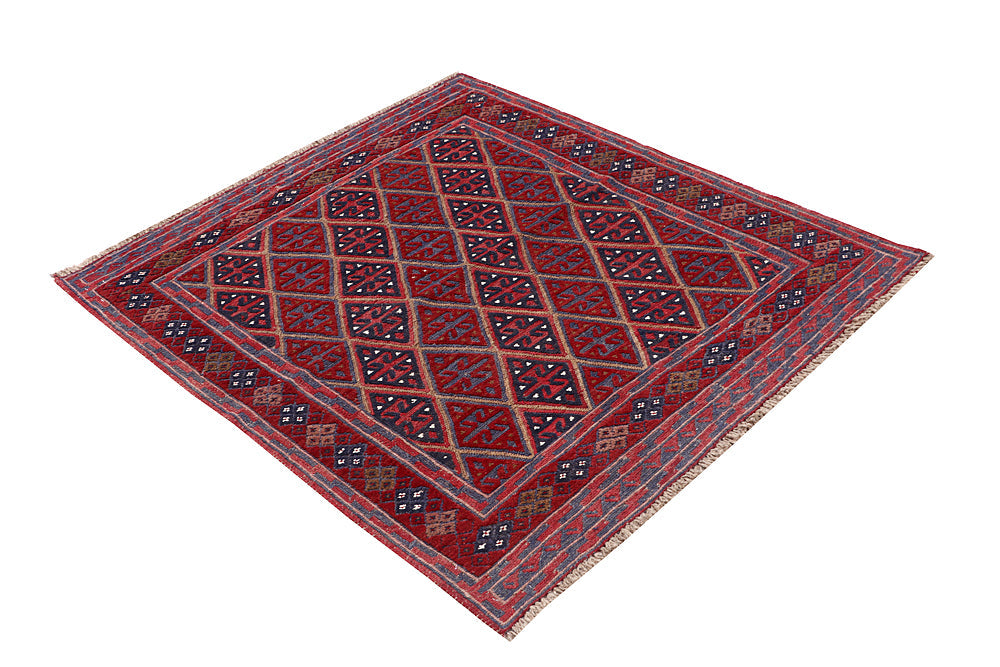 4' x 4' Red Handmade Mashwani Afghan Rug Square