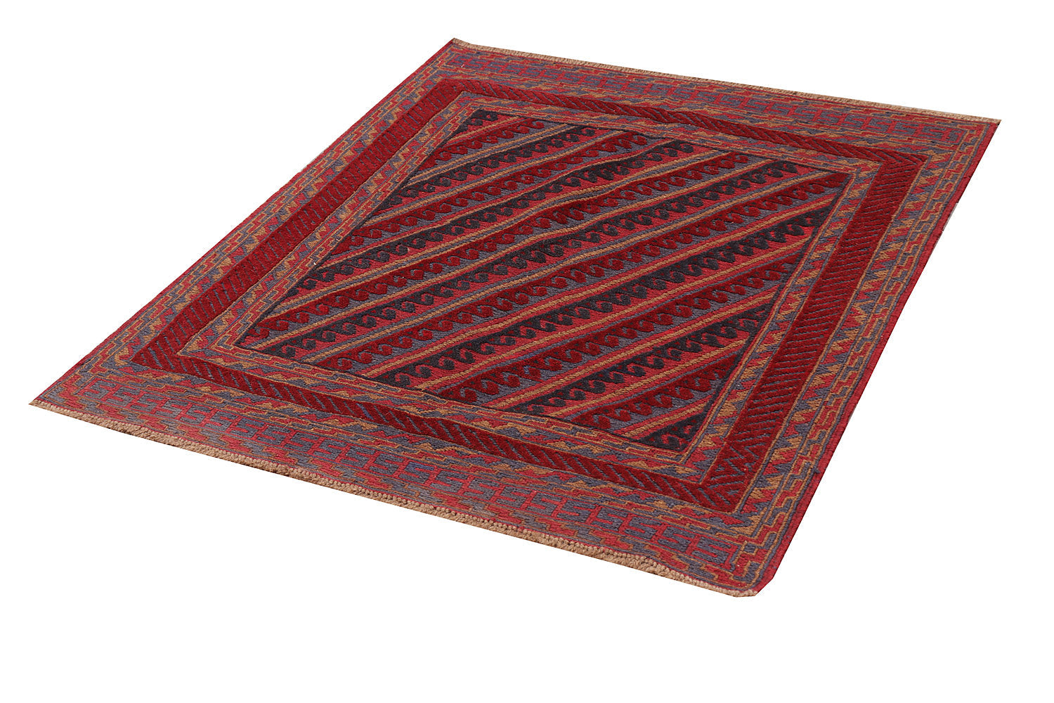 4' x 4' Red Handmade Mashwani Afghan Rug Square