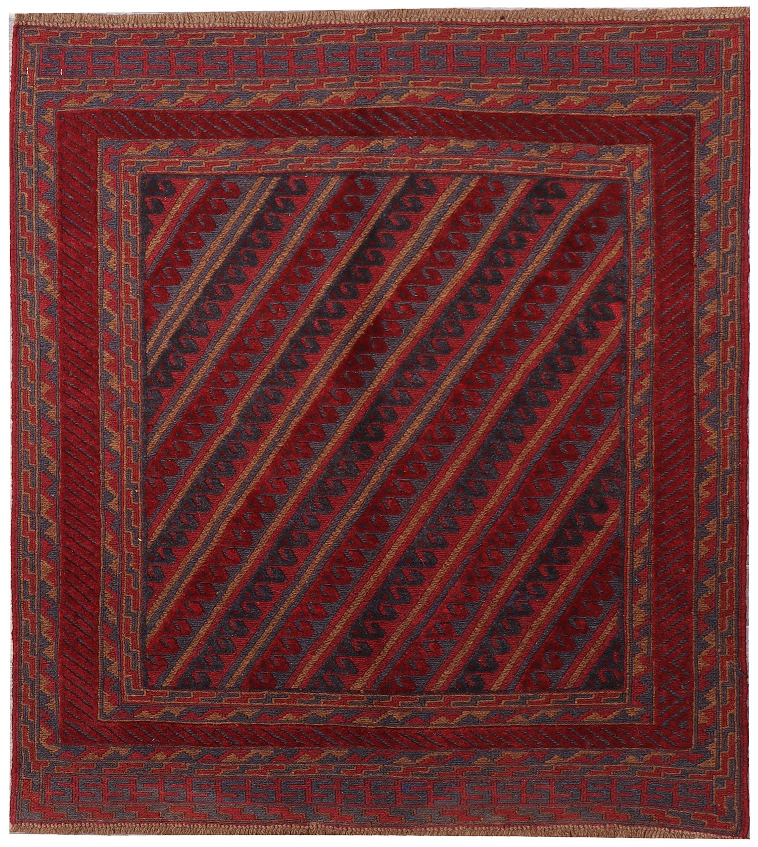 4' x 4' Red Handmade Mashwani Afghan Rug Square