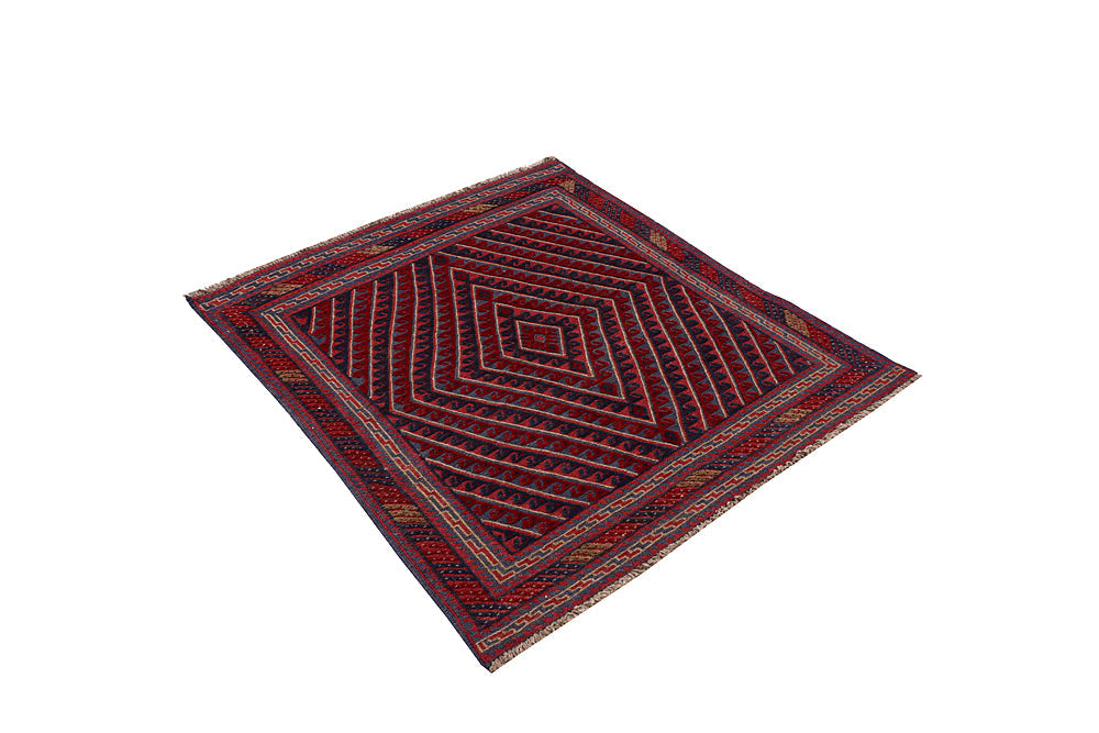 4' x 4' Red Handmade Mashwani Afghan Rug Square