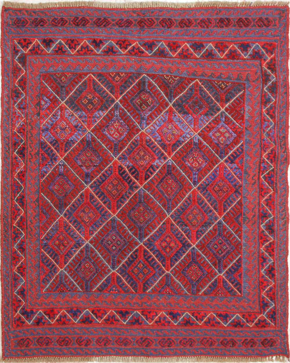 4' x 4' Red Handmade Mashwani Afghan Rug Square