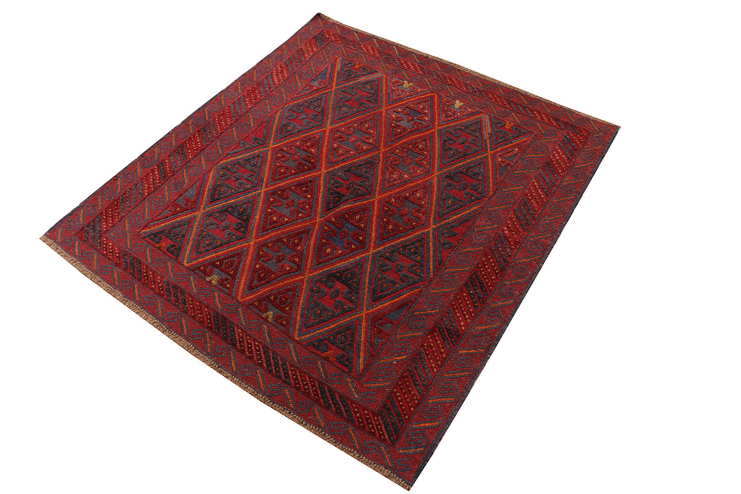4' x 4' Red Handmade Mashwani Afghan Rug Square