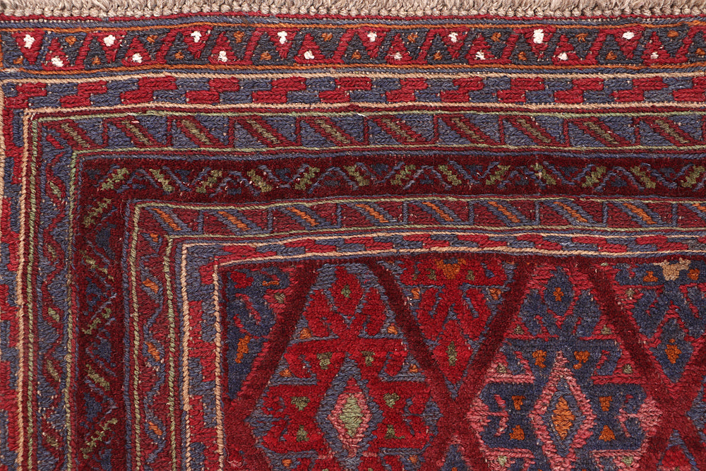 Red Handmade Mashwani Afghan Rug Rectangular