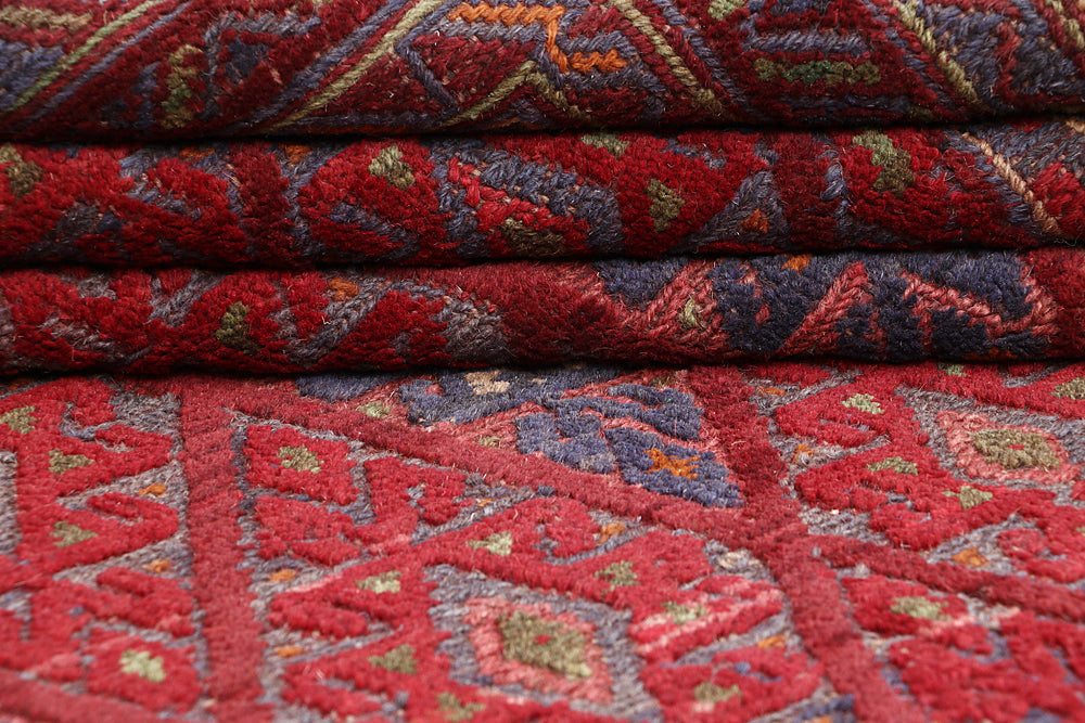 Red Handmade Mashwani Afghan Rug Rectangular
