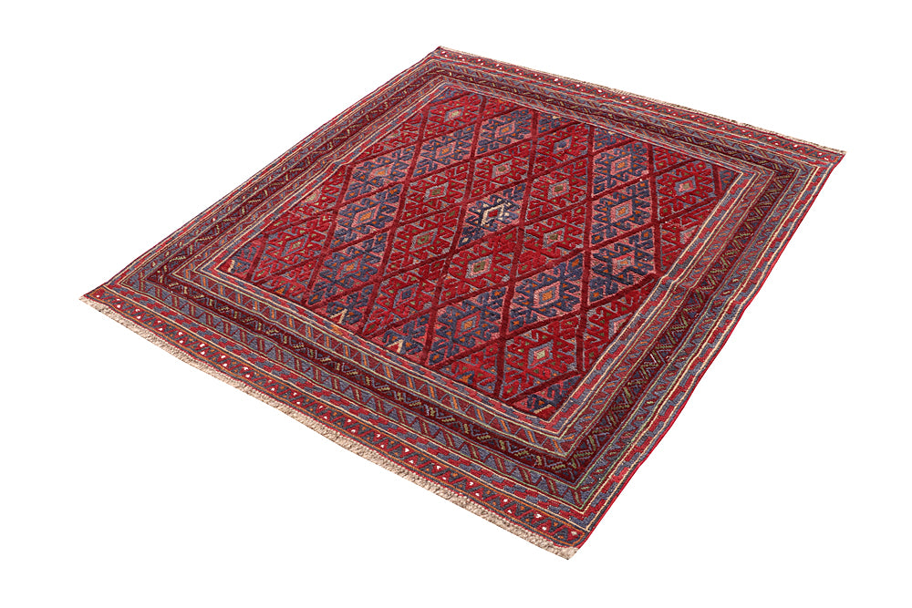 Red Handmade Mashwani Afghan Rug Rectangular