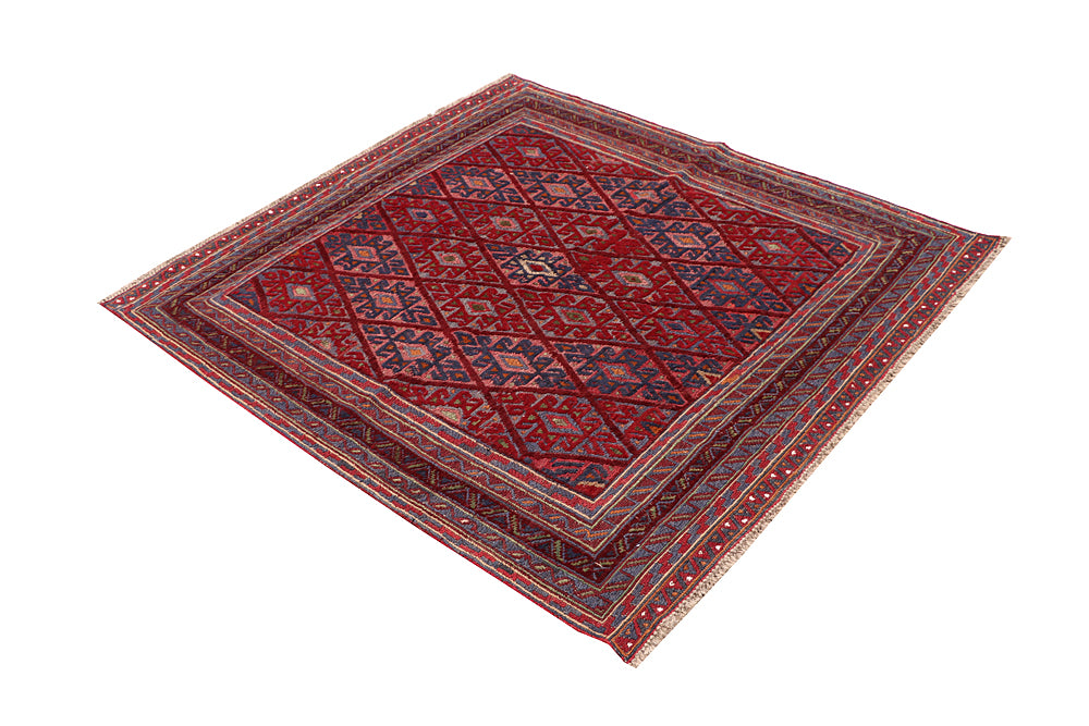 Red Handmade Mashwani Afghan Rug Rectangular