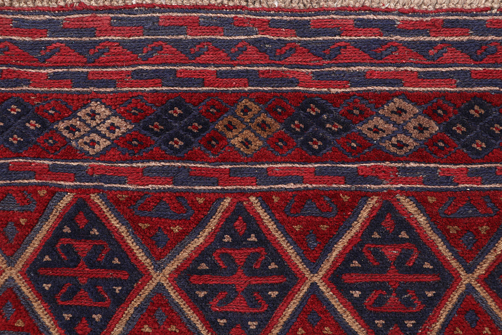 4' x 4' Red Handmade Mashwani Afghan Rug Square