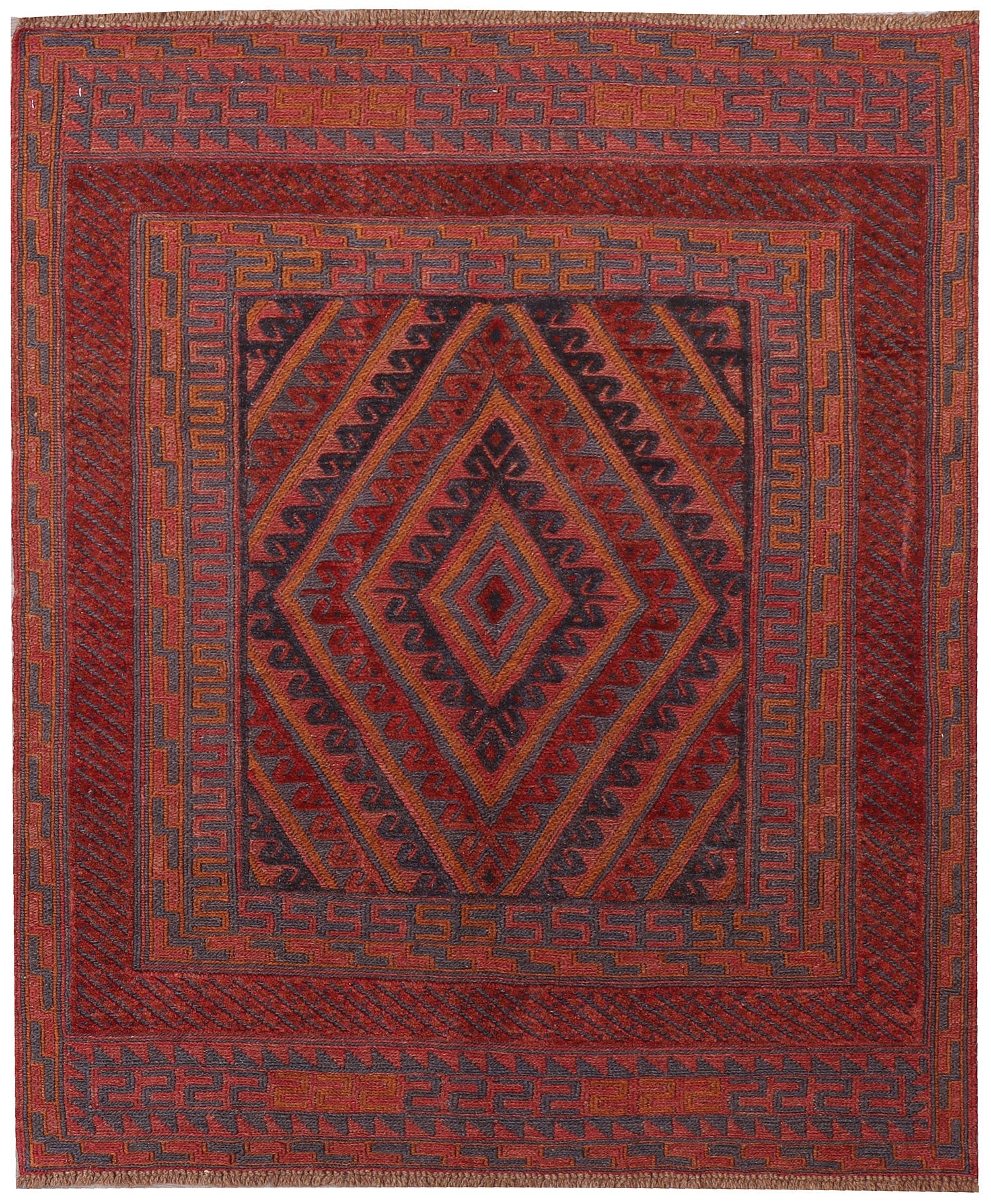 4' x 4' Red Handmade Mashwani Afghan Rug Square