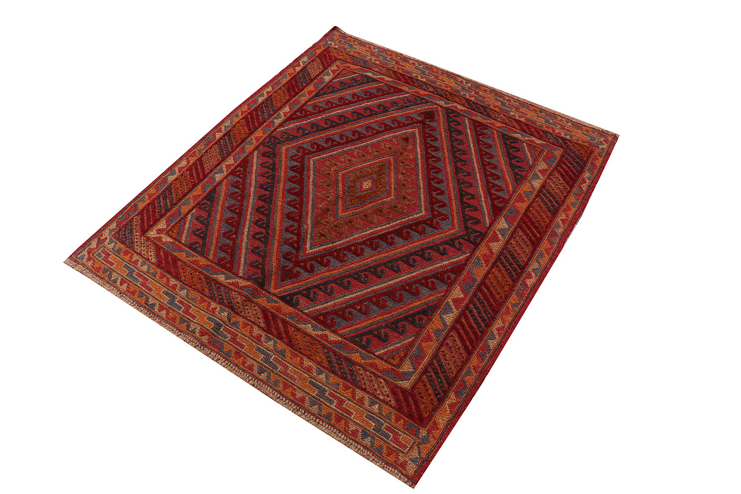 4' x 4' Red Handmade Mashwani Afghan Rug Square