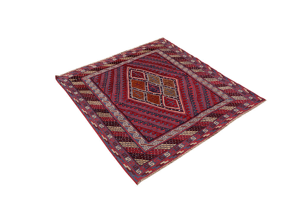 4' x 4' Red Handmade Mashwani Afghan Rug Square