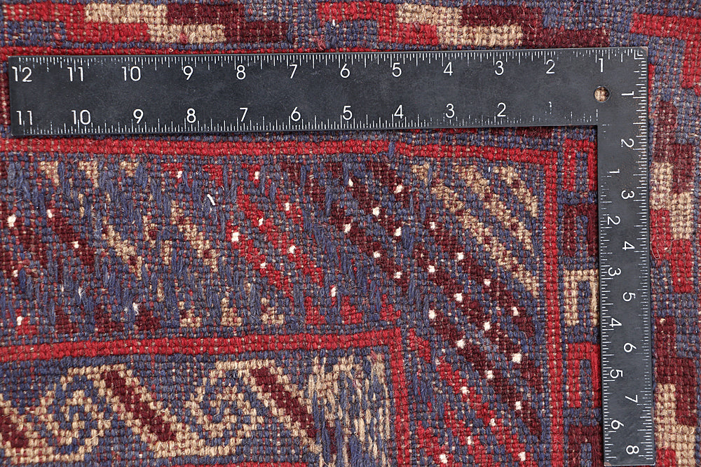 4' x 4' Red Handmade Mashwani Afghan Rug Square