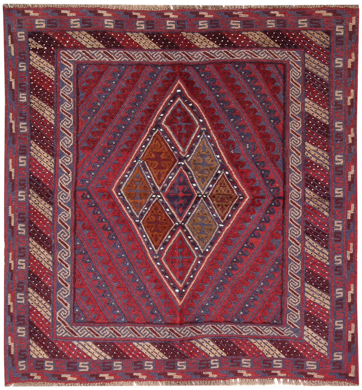 4' x 4' Red Handmade Mashwani Afghan Rug Square