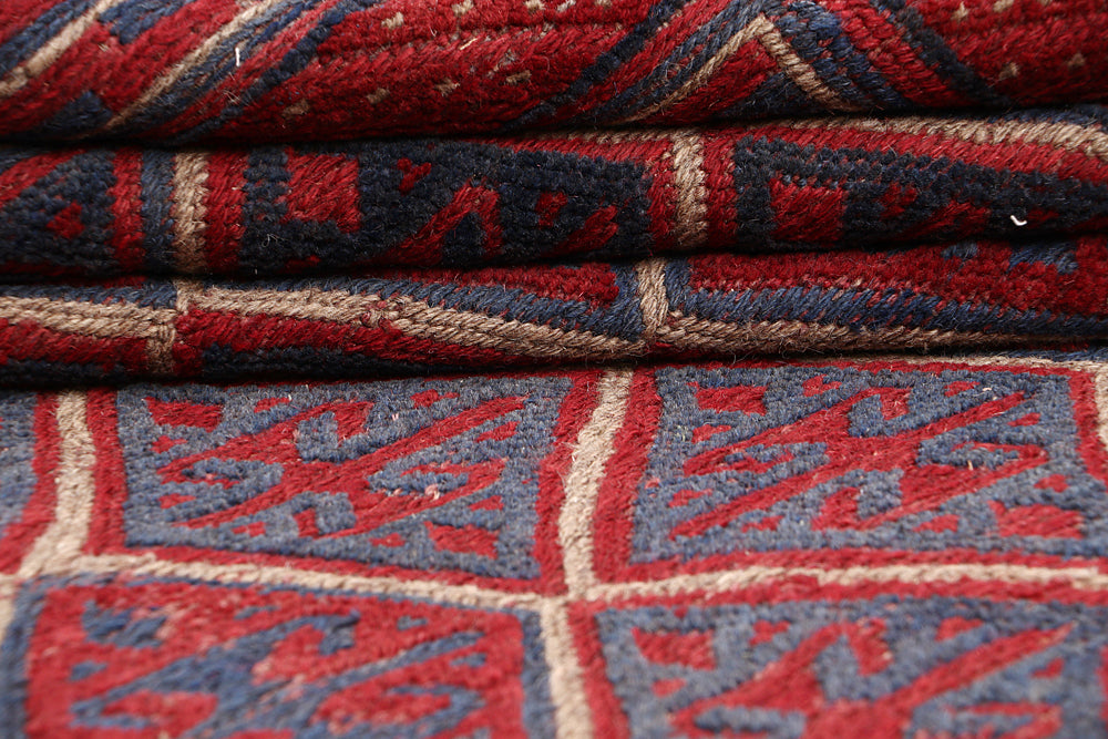 4' x 4' Red Handmade Mashwani Afghan Rug Square