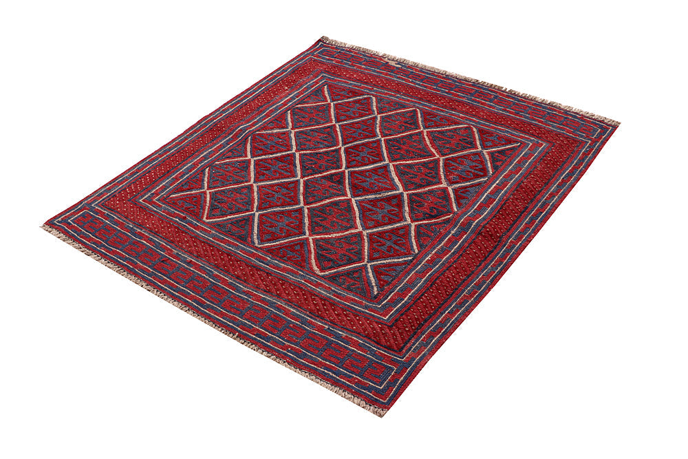 4' x 4' Red Handmade Mashwani Afghan Rug Square