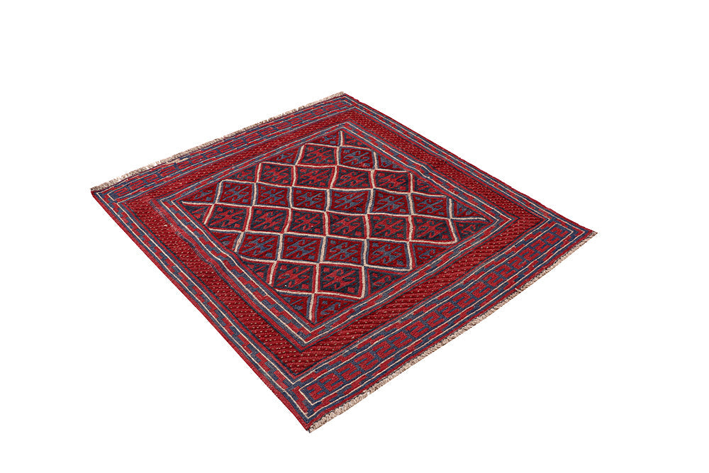 4' x 4' Red Handmade Mashwani Afghan Rug Square