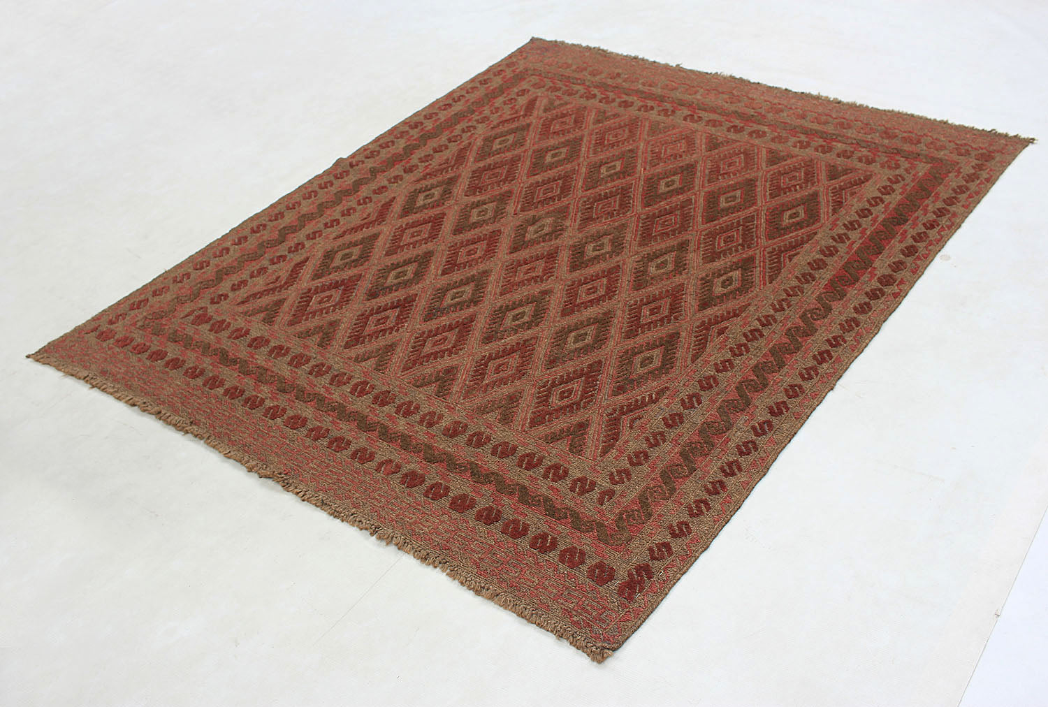 Brown Handmade Mashwani Afghan Rug Rectangular
