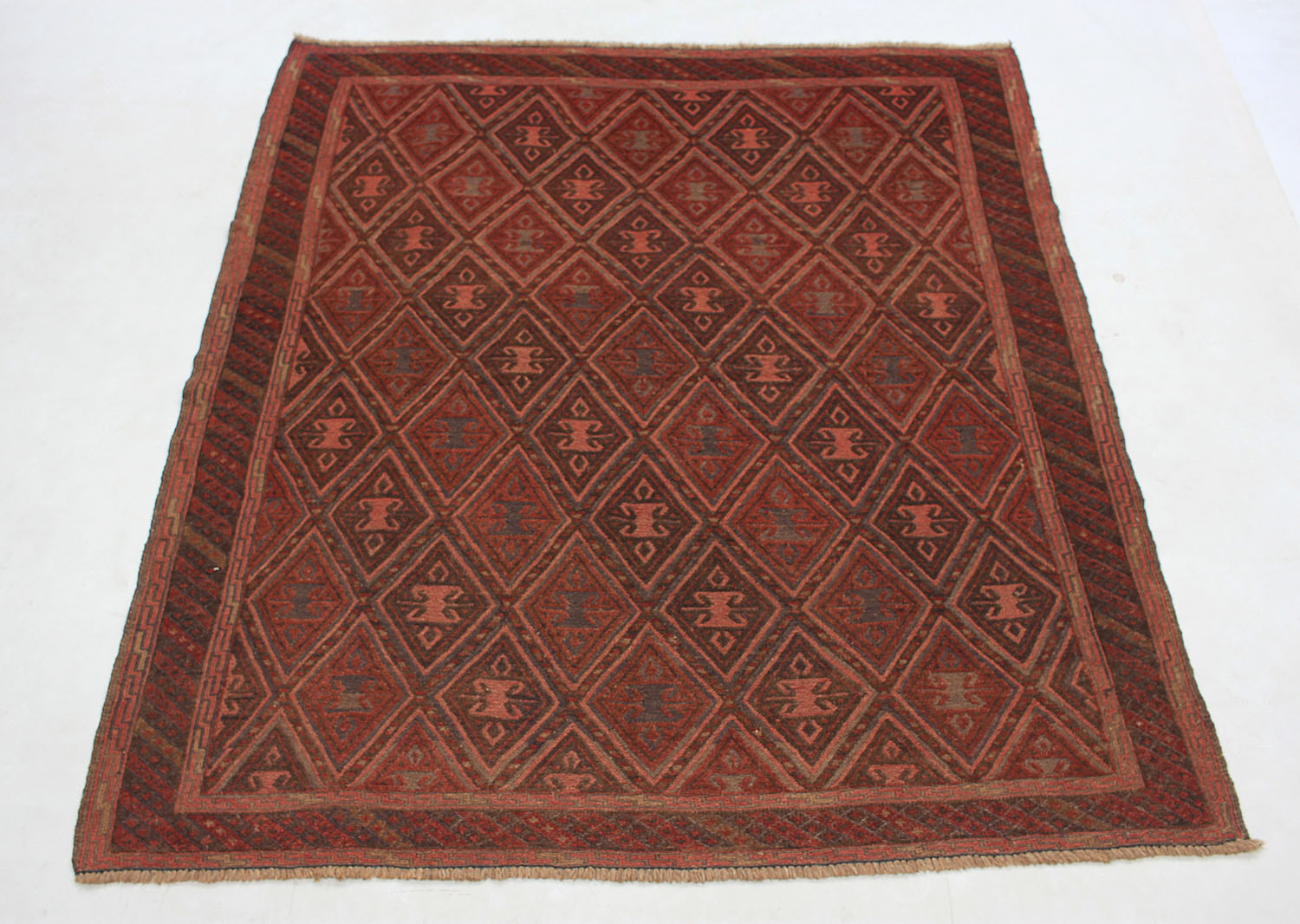 Brown Handmade Mashwani Afghan Rug Rectangular
