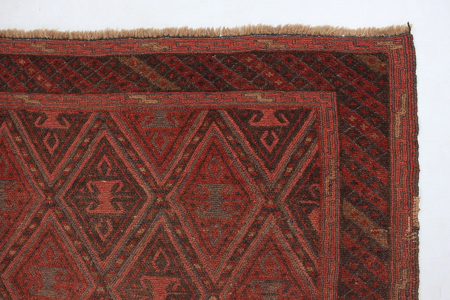 Brown Handmade Mashwani Afghan Rug Rectangular