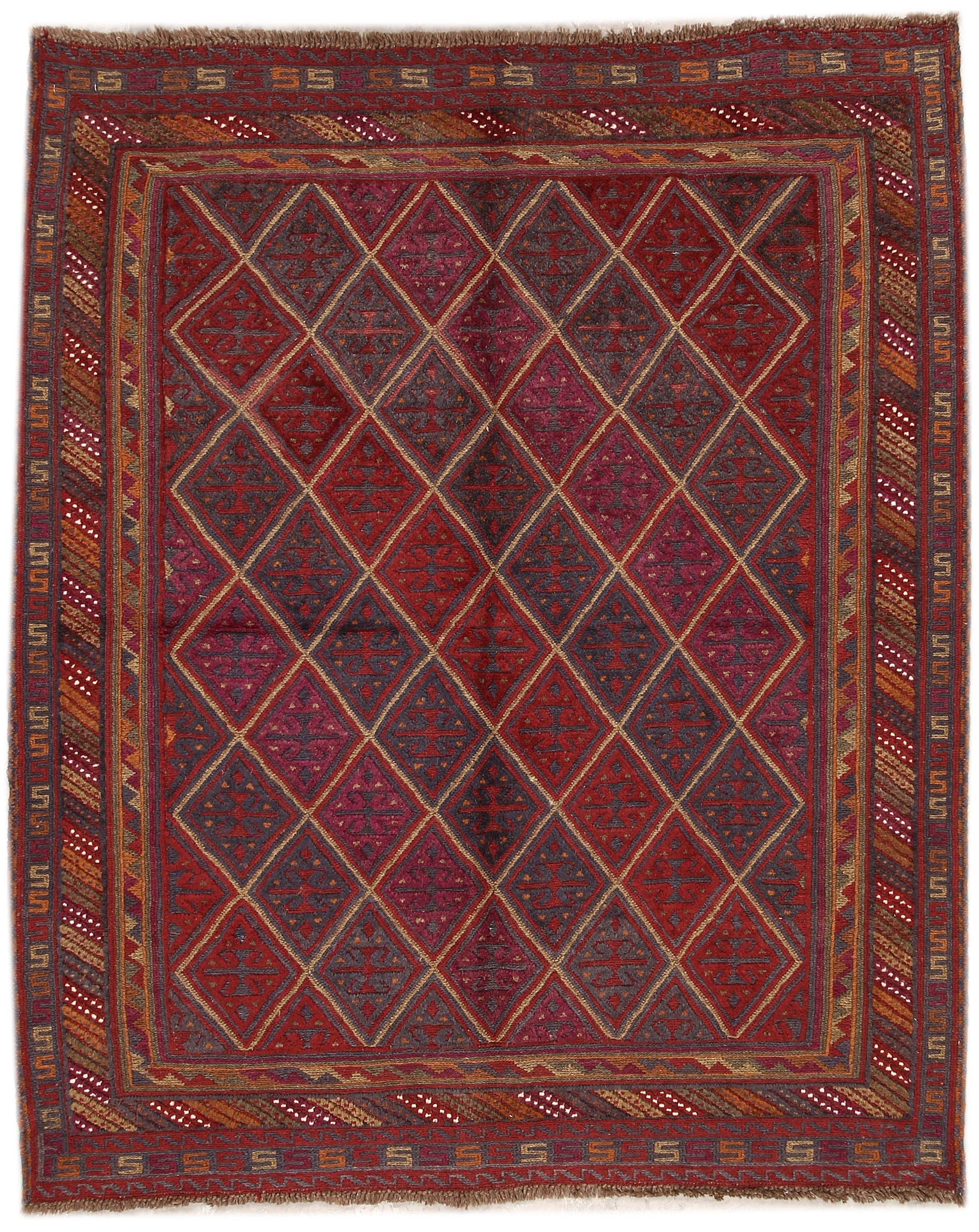 Red Handmade Mashwani Afghan Rug Rectangular