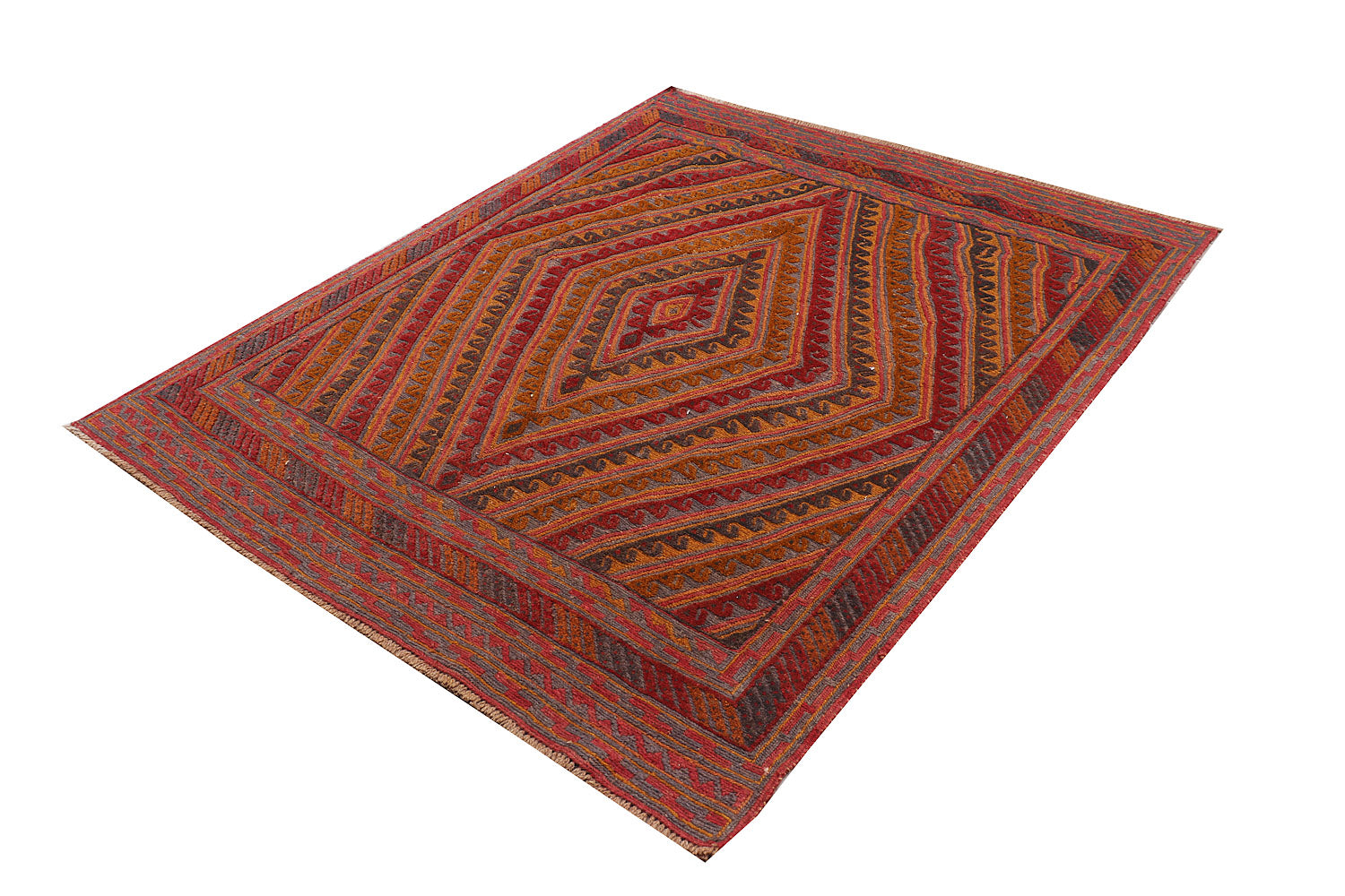 Red Handmade Mashwani Afghan Rug Rectangular