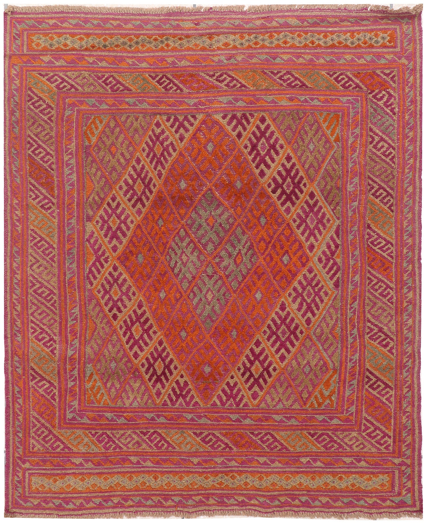 Red Handmade Mashwani Afghan Rug Rectangular