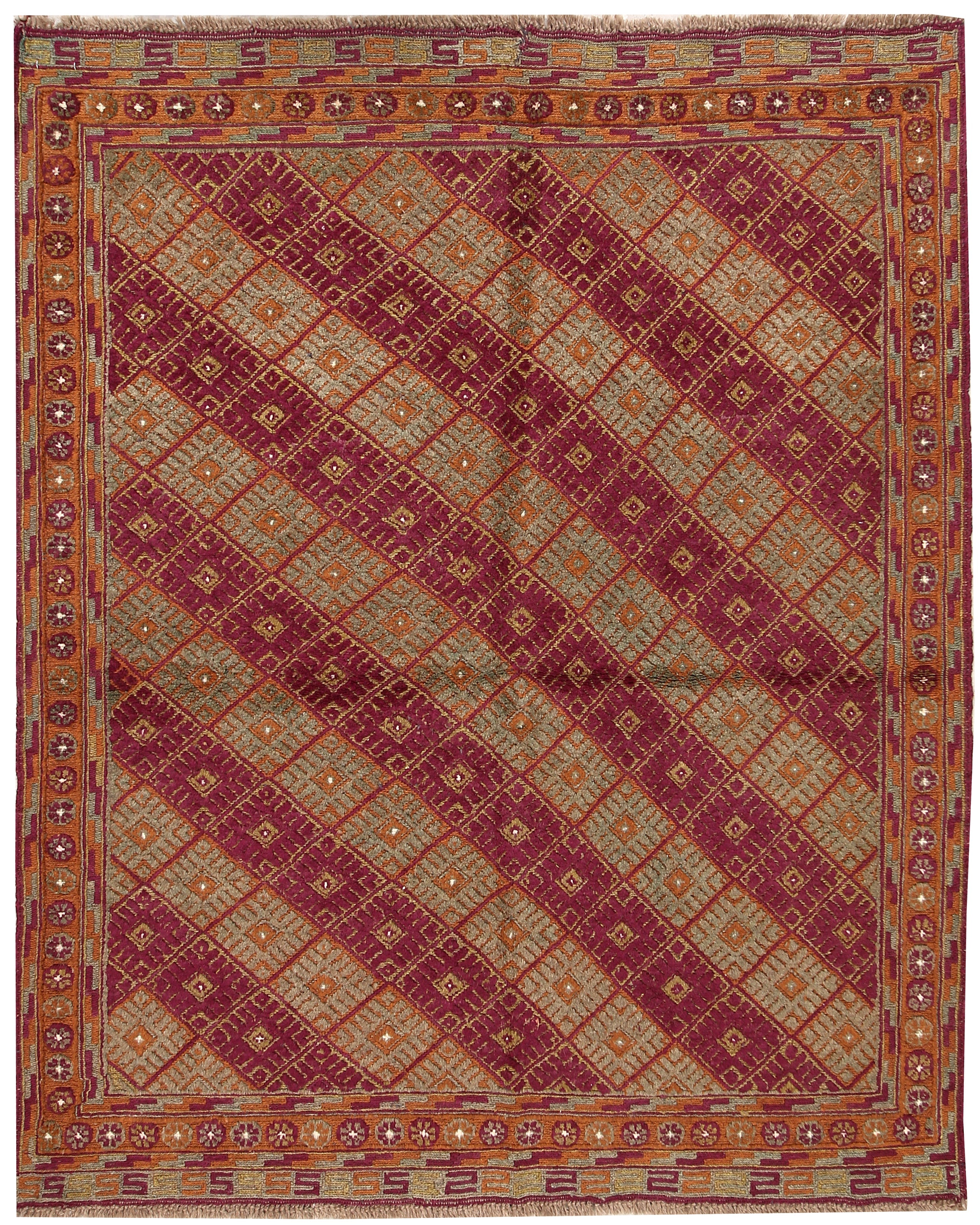 4' 6" x 6' 6 Brown Handmade Mashwani Afghan Rug Rectangular