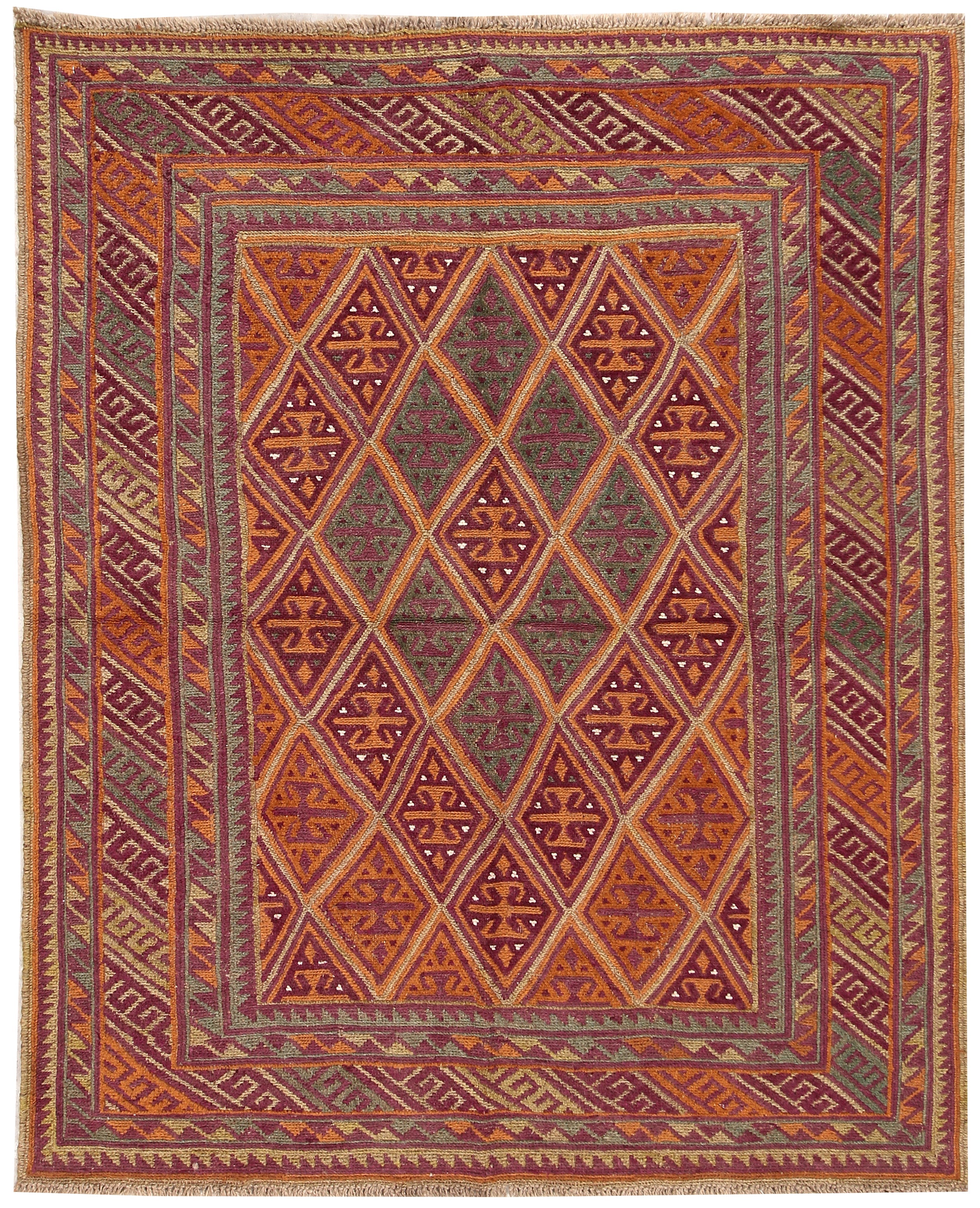 Gold Handmade Mashwani Afghan Rug Rectangular