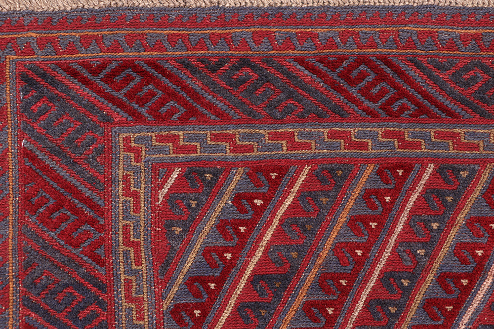 Red Handmade Mashwani Afghan Rug Rectangular