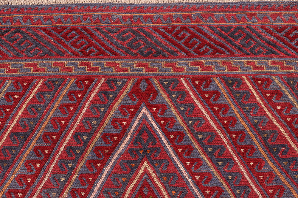 Red Handmade Mashwani Afghan Rug Rectangular