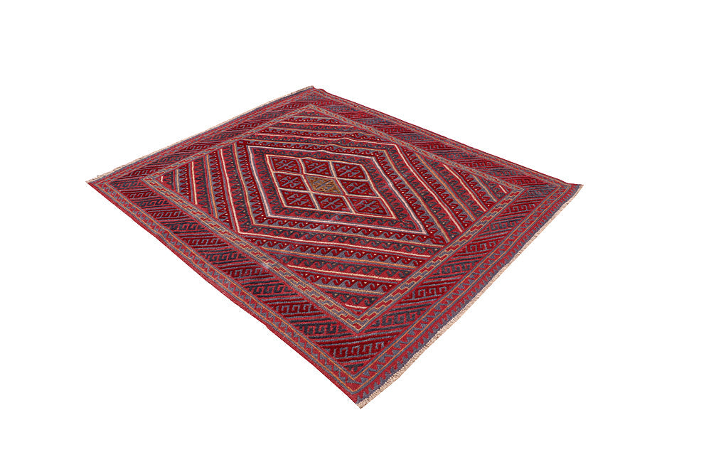 Red Handmade Mashwani Afghan Rug Rectangular