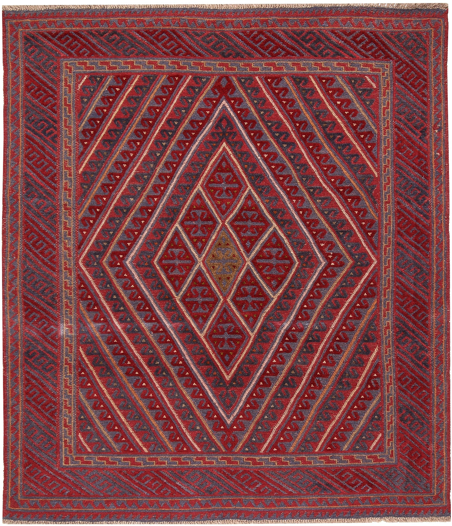 Red Handmade Mashwani Afghan Rug Rectangular