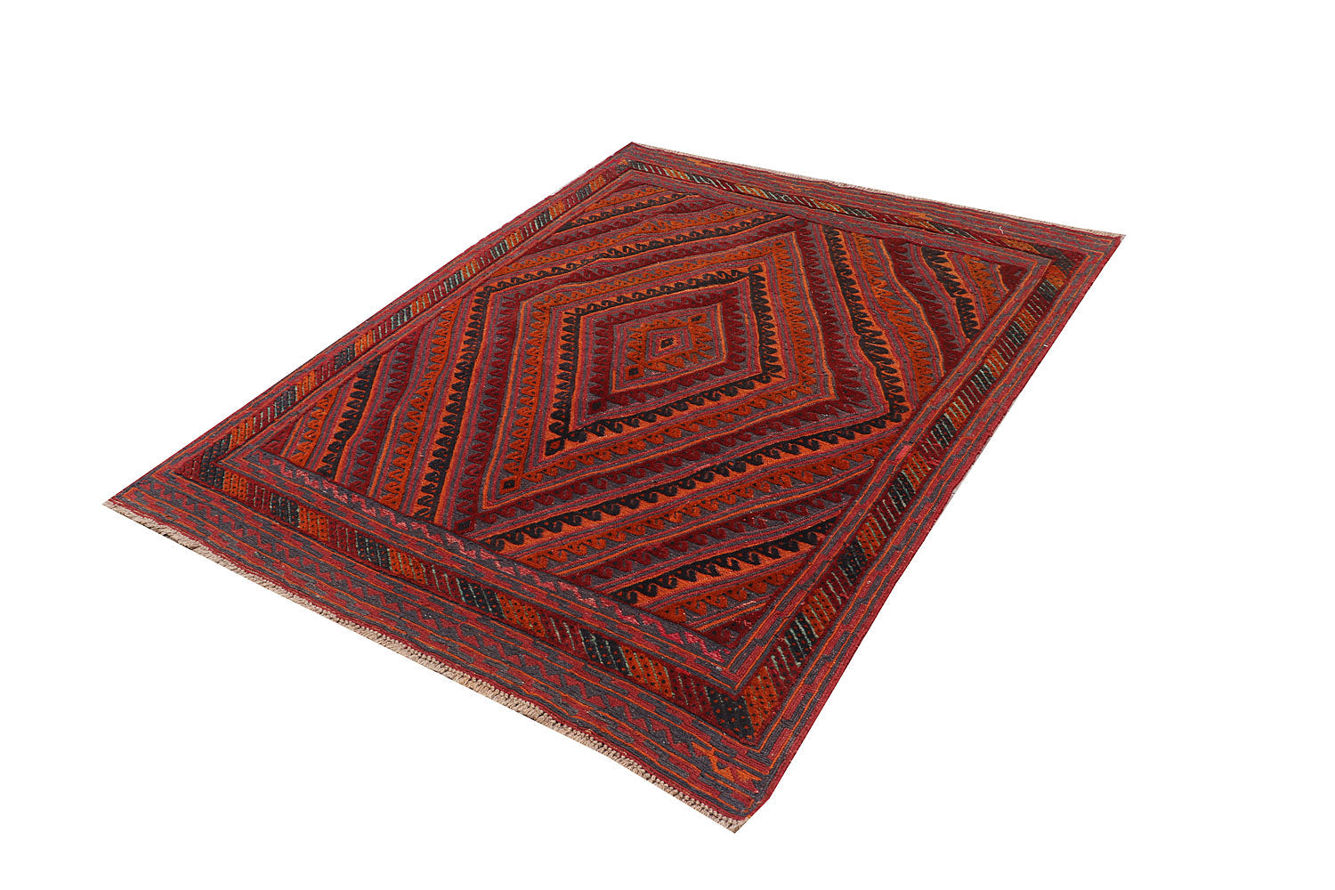 4' 6" x 6' 6 Red Handmade Mashwani Afghan Rug Rectangular