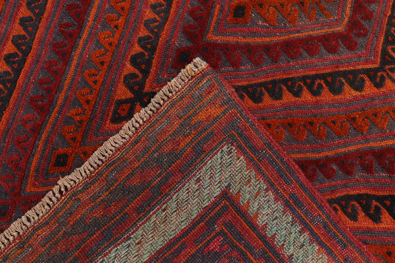 4' 6" x 6' 6 Red Handmade Mashwani Afghan Rug Rectangular