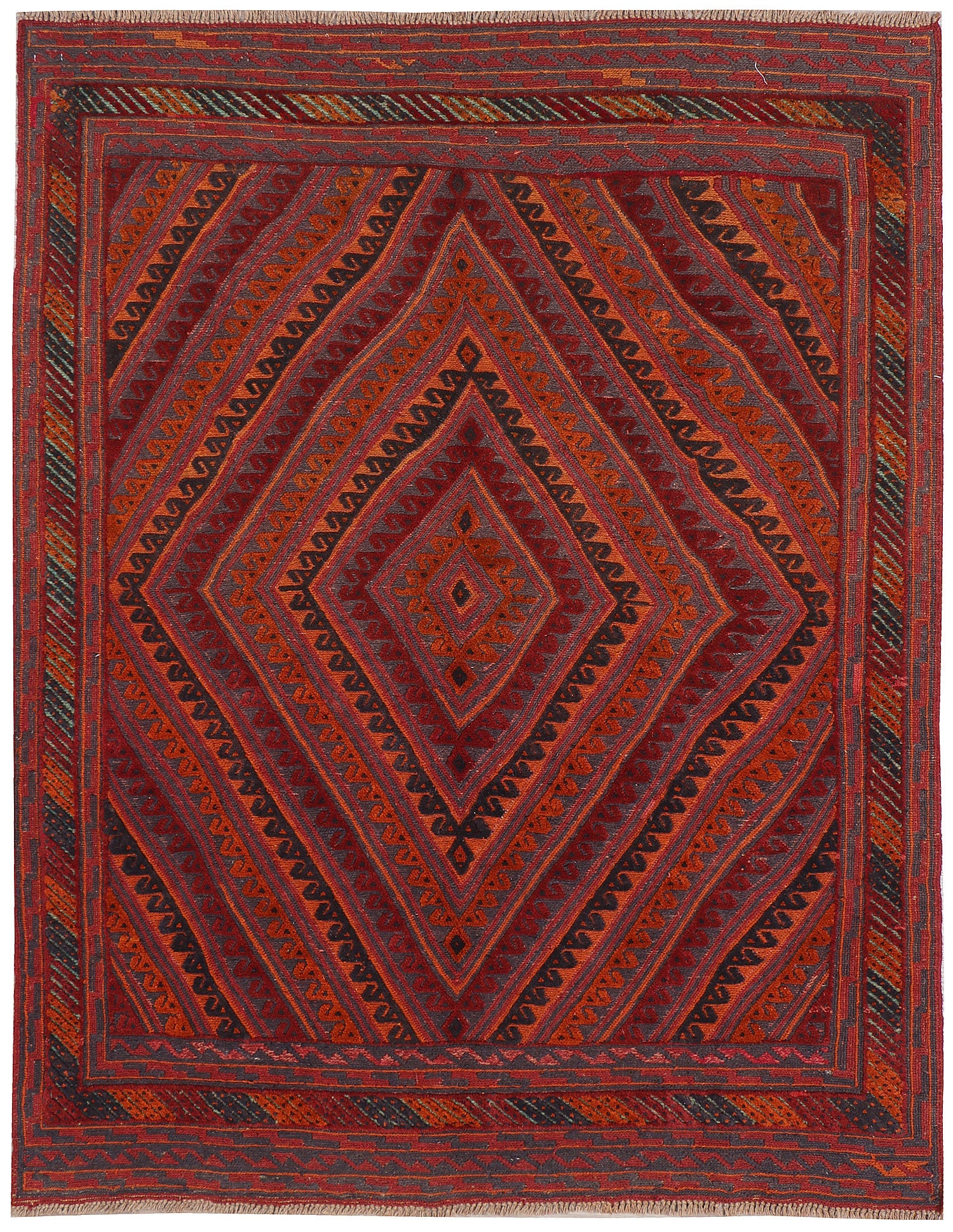 4' 6" x 6' 6 Red Handmade Mashwani Afghan Rug Rectangular