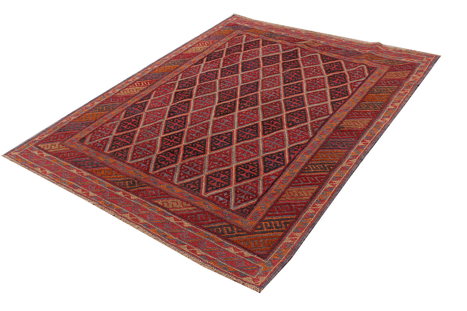 4' 6" x 6' 6 Red Handmade Mashwani Afghan Rug Rectangular
