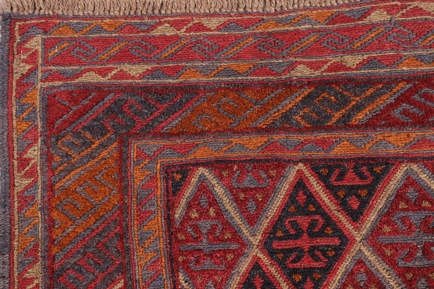 4' 6" x 6' 6 Red Handmade Mashwani Afghan Rug Rectangular