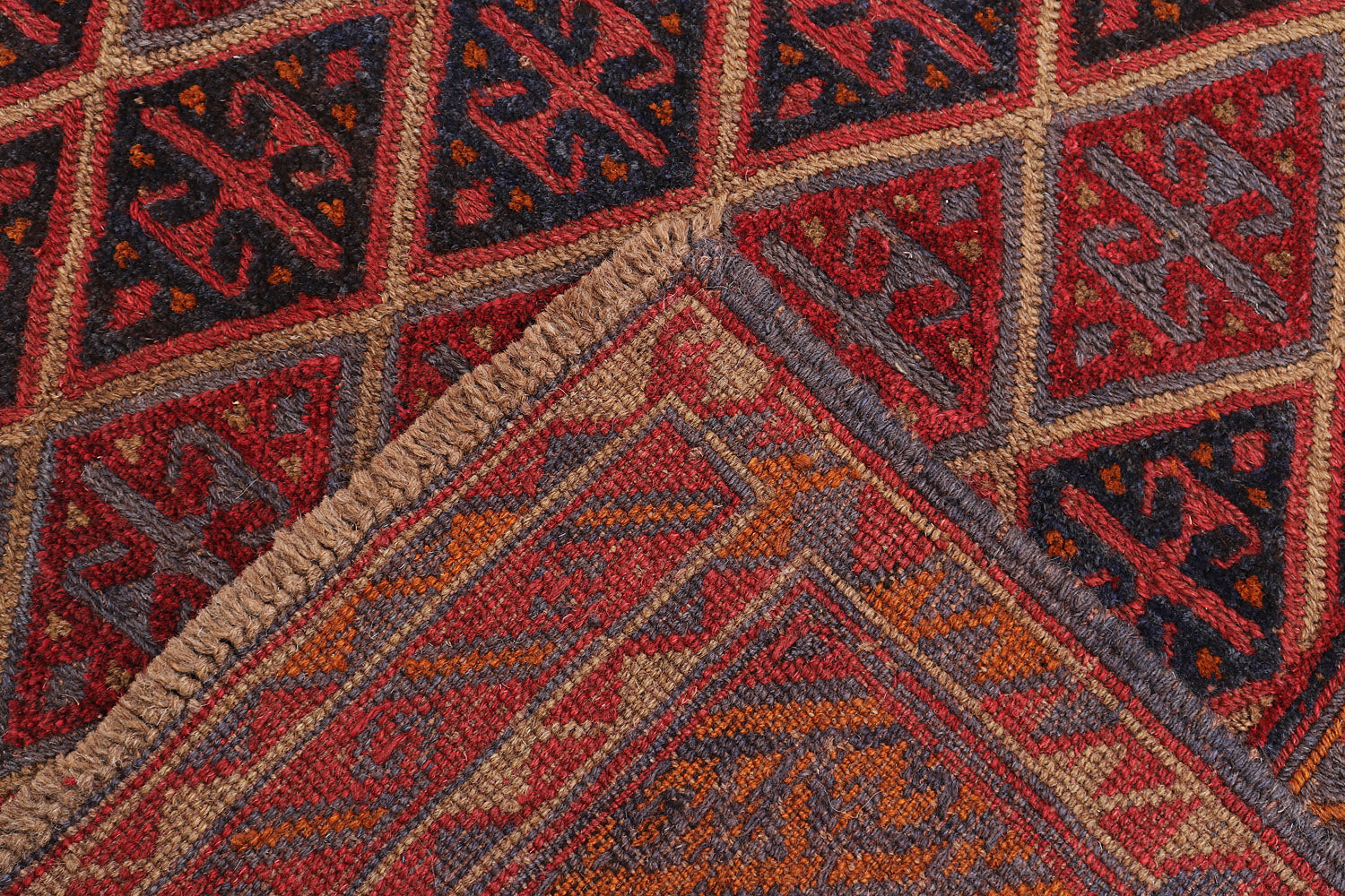 4' 6" x 6' 6 Red Handmade Mashwani Afghan Rug Rectangular