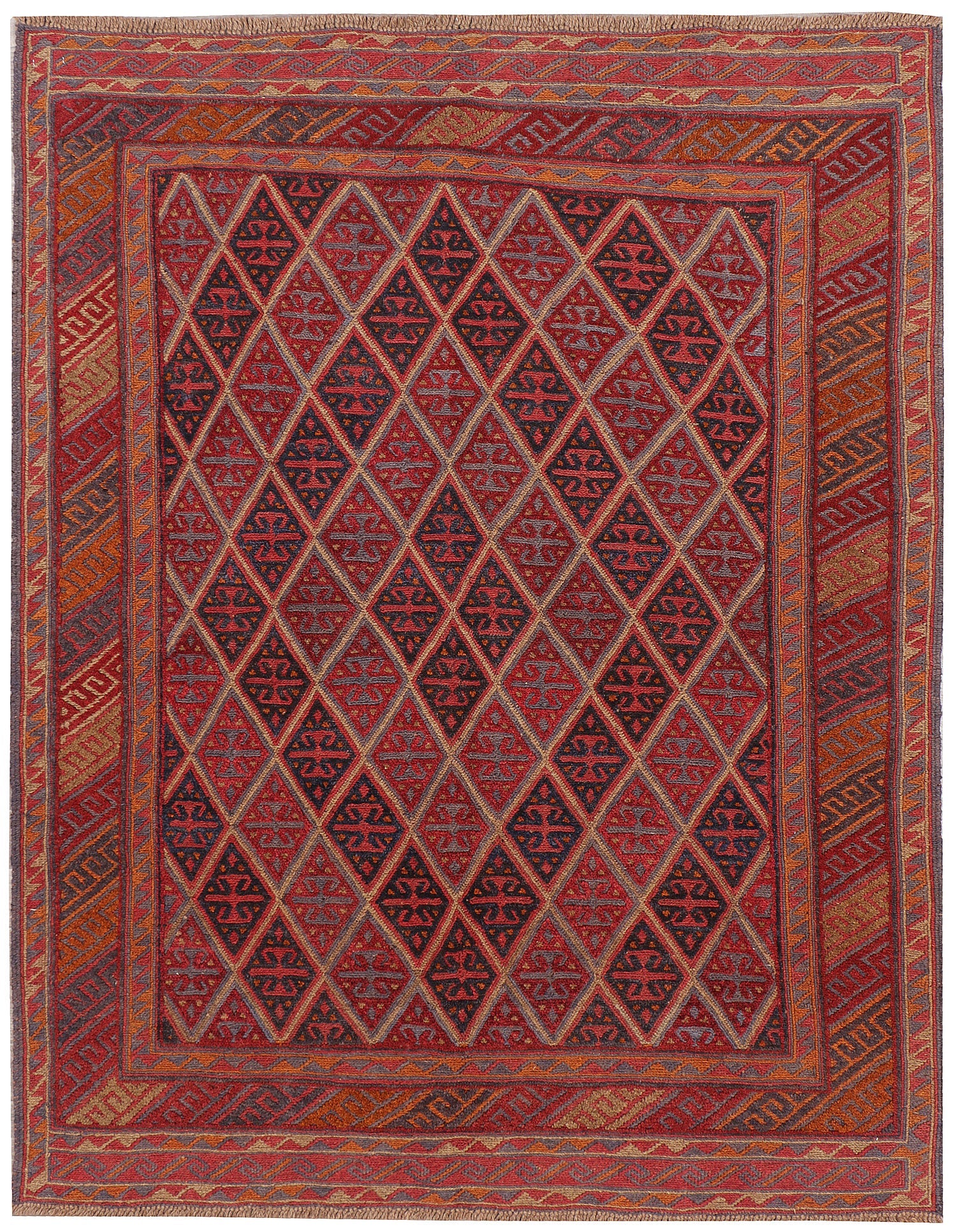 4' 6" x 6' 6 Red Handmade Mashwani Afghan Rug Rectangular