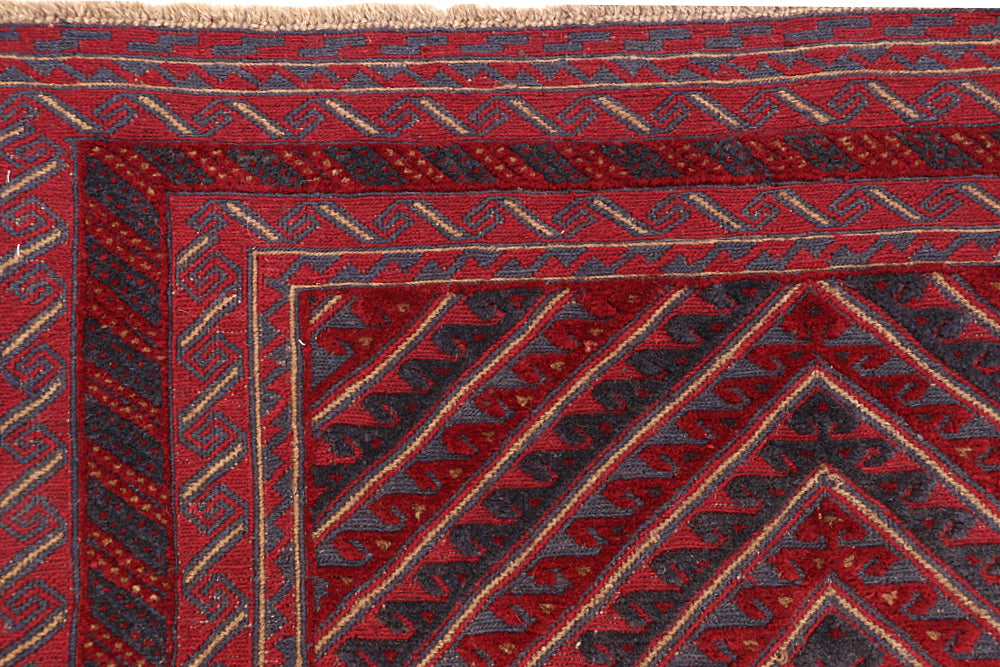 Red Handmade Mashwani Afghan Rug Rectangular