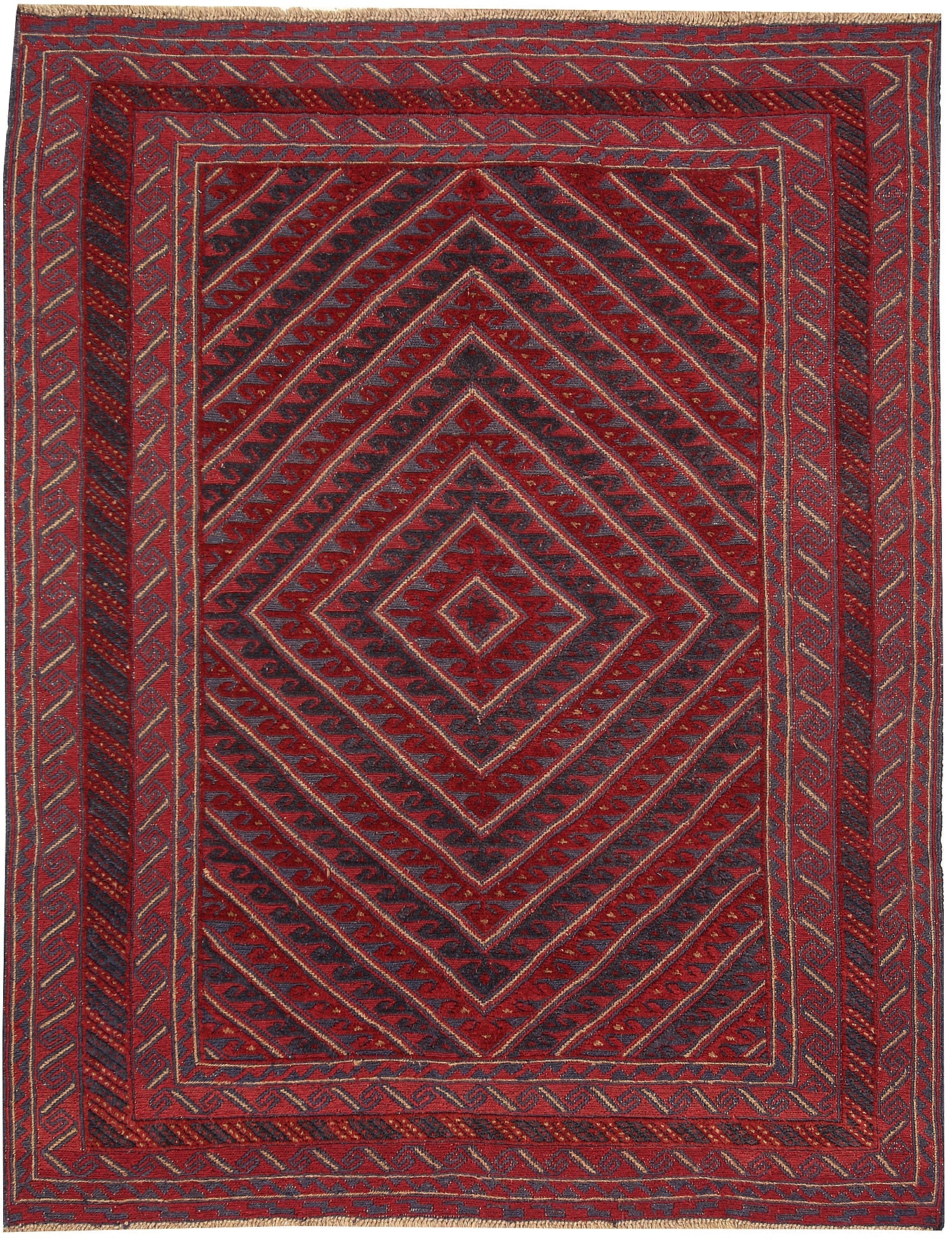 Red Handmade Mashwani Afghan Rug Rectangular