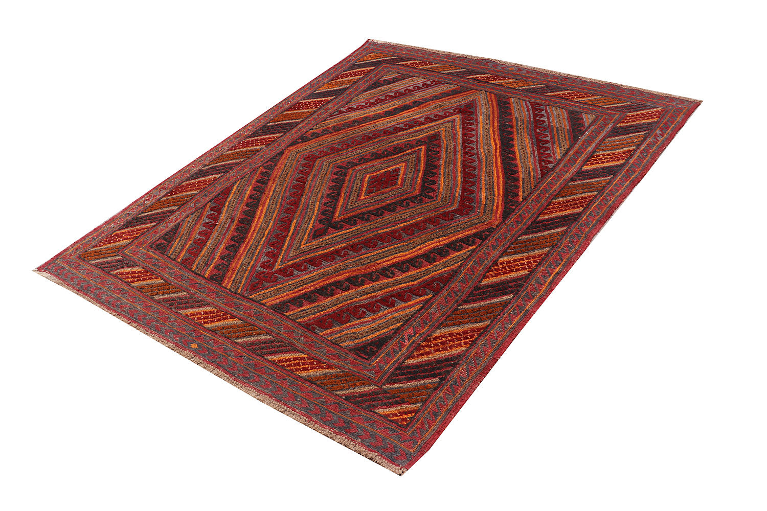 4' 6" x 6' 6 Red Handmade Mashwani Afghan Rug Rectangular