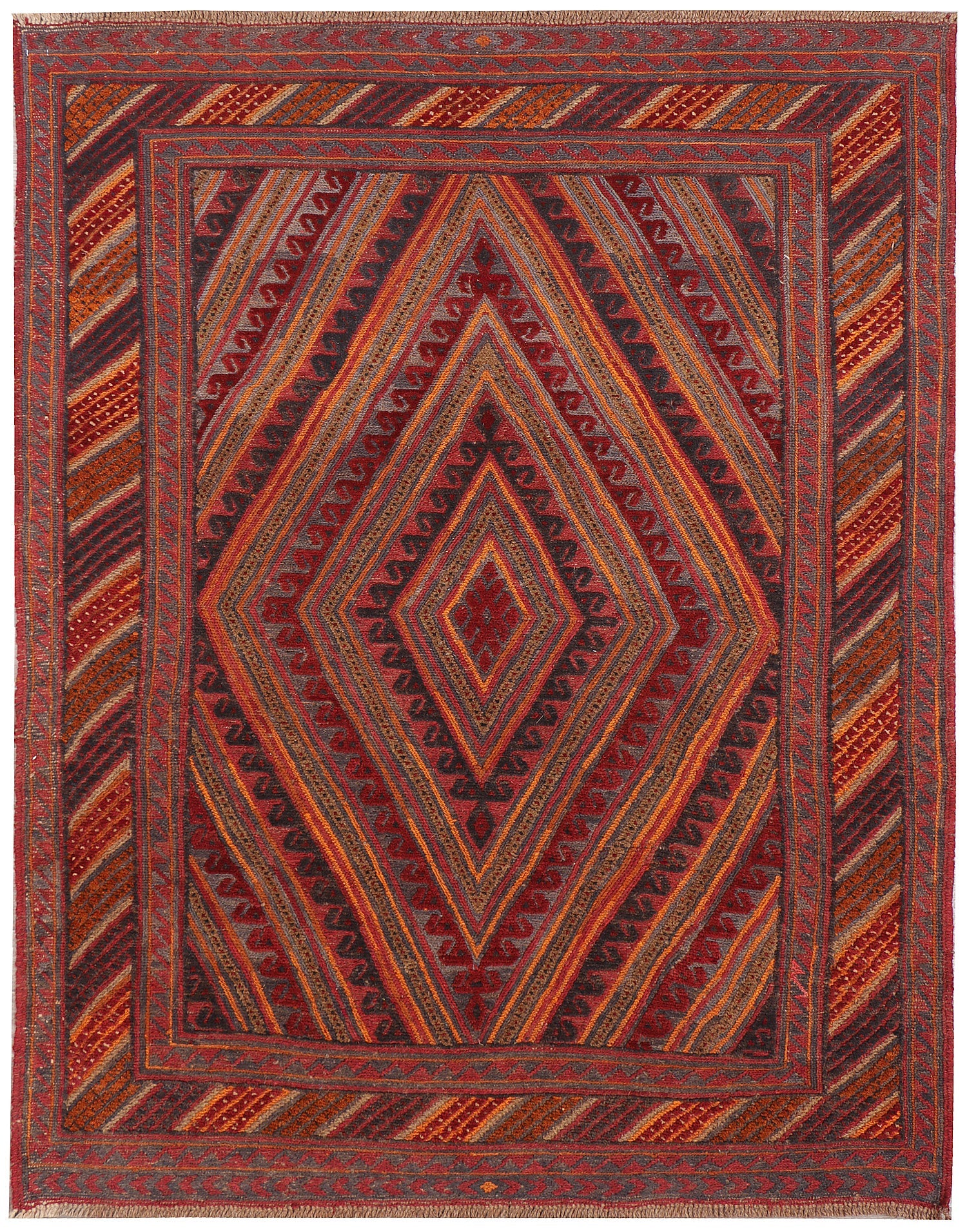 4' 6" x 6' 6 Red Handmade Mashwani Afghan Rug Rectangular