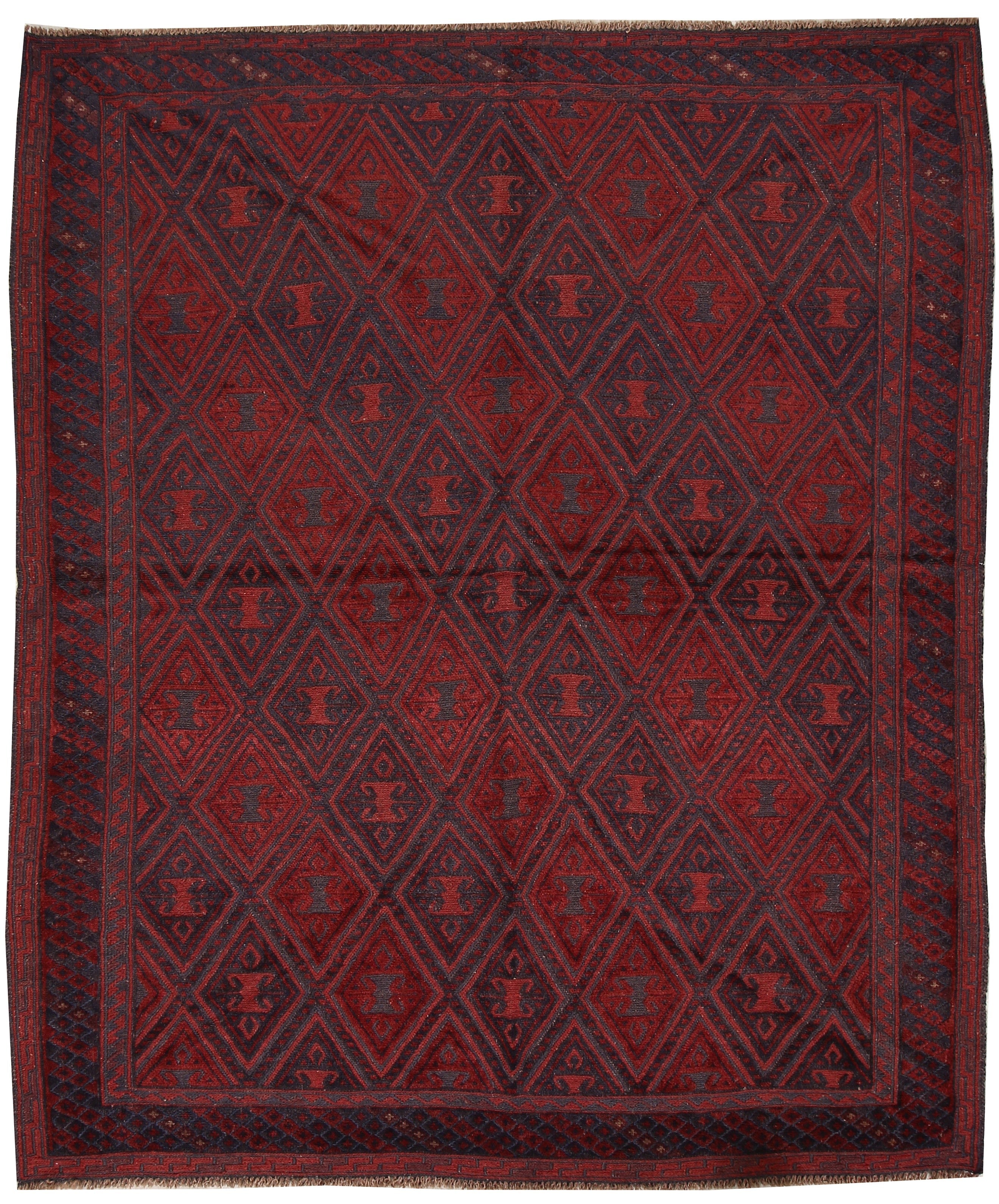 Red Handmade Mashwani Afghan Rug Rectangular