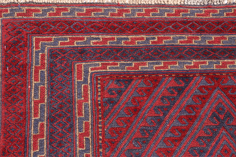 4' 6" x 6' 6 Red Handmade Mashwani Afghan Rug Rectangular