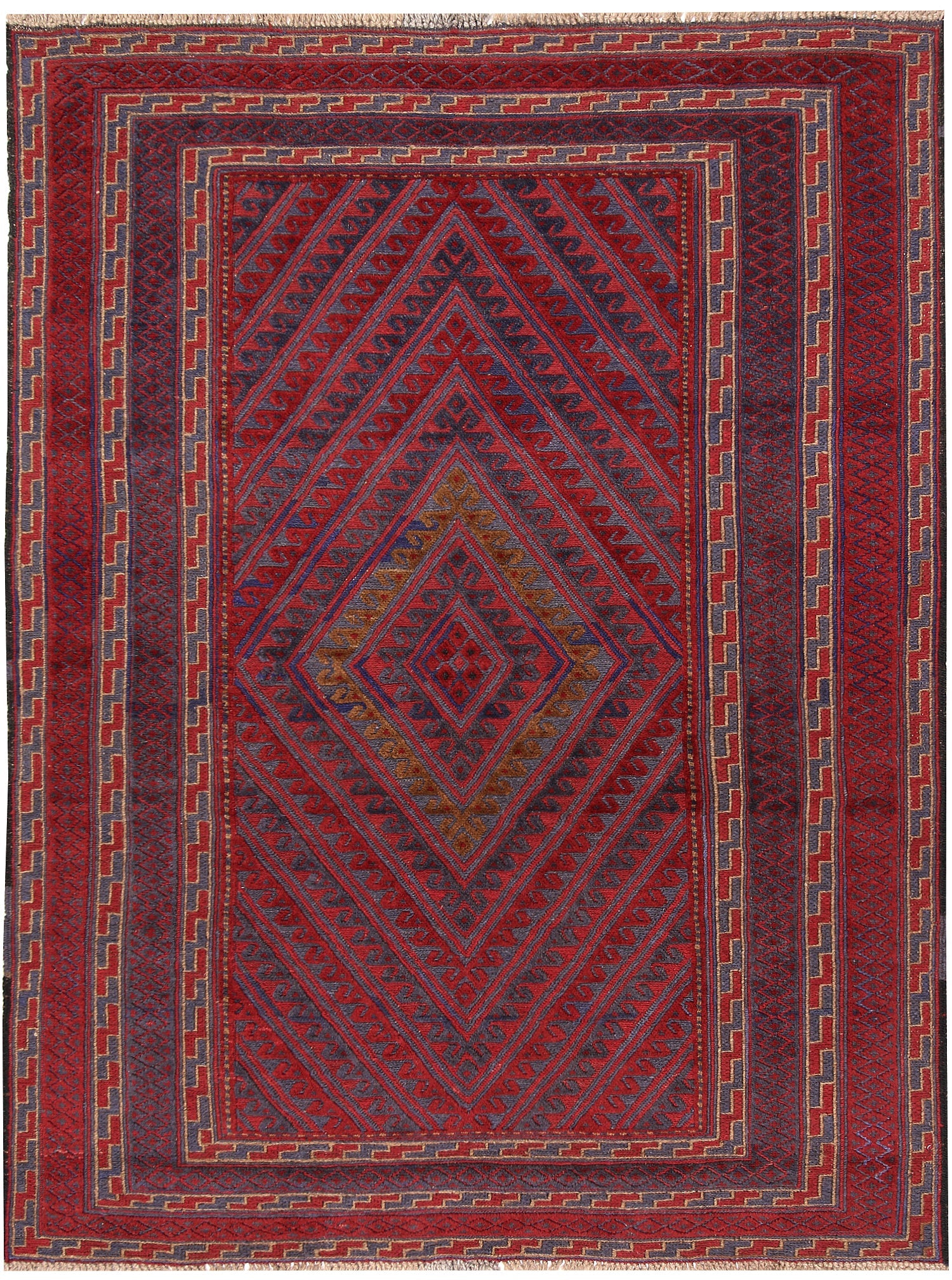 4' 6" x 6' 6 Red Handmade Mashwani Afghan Rug Rectangular