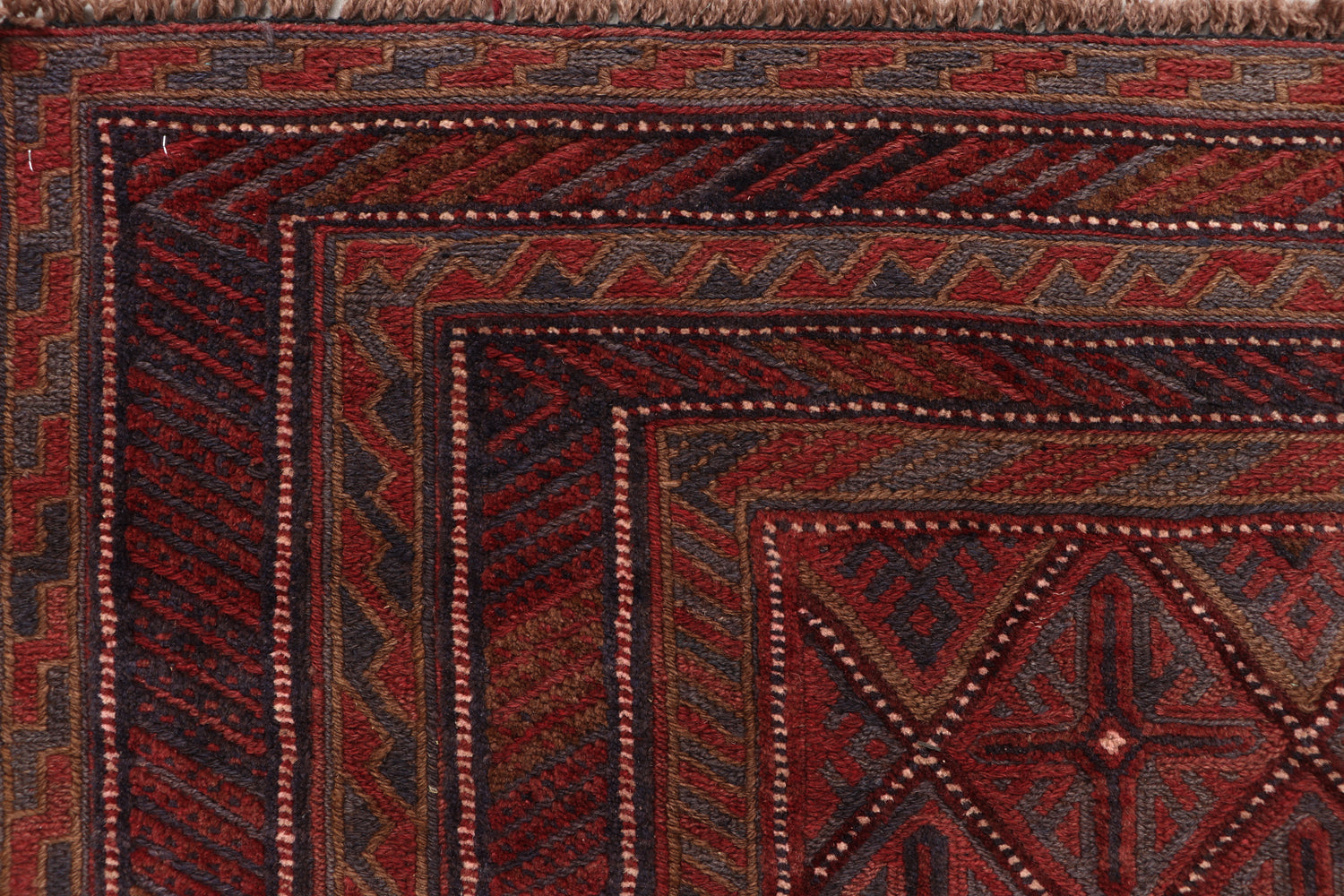 4' 6" x 6' 6 Red Handmade Mashwani Afghan Rug Rectangular